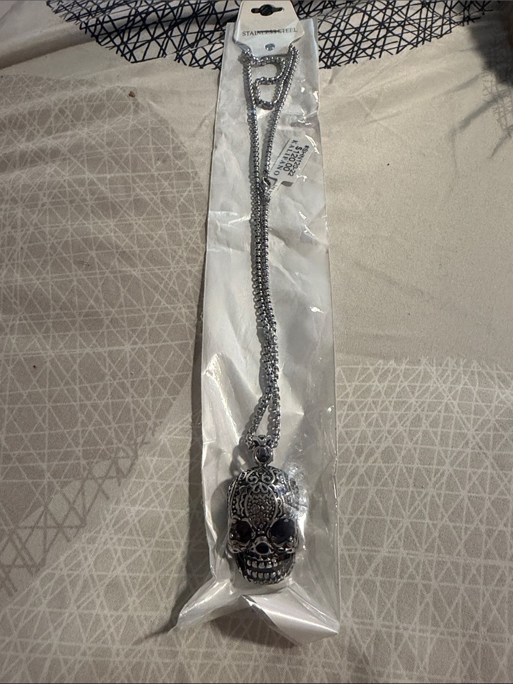 Silver Skull Pendant Necklace - Ornate Day of the Dead Design